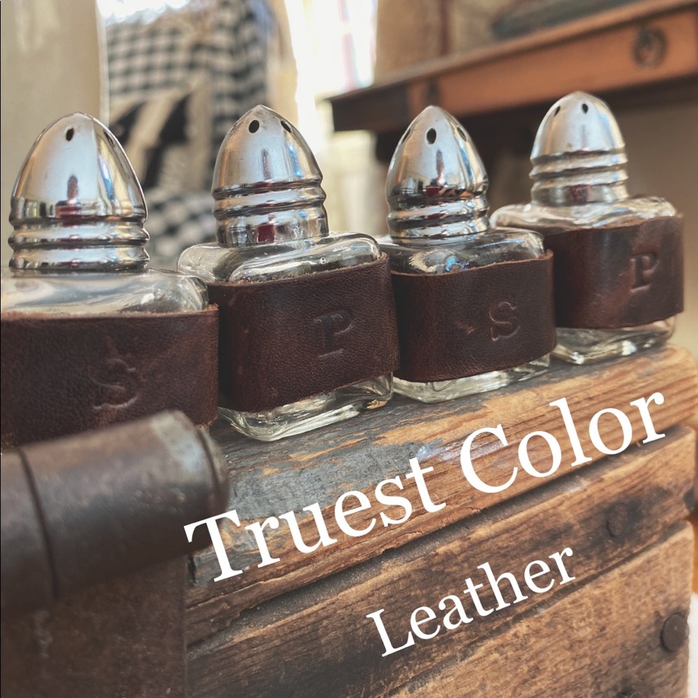 Mini Glass Salt & Pepper Shakers Set | Hand-Wrapped Rustic Italian Leather
